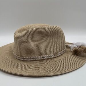 Stylish Tan Wide-Brim Collapsible Fedora style hat with tassel by Seafolly